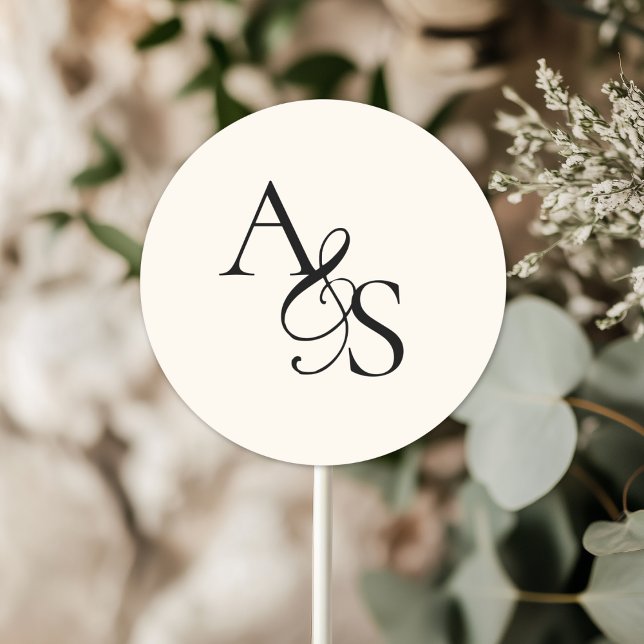 Sticker Rond Monogramme, Mariage (Personalized, Elegant, Classic, Monogram, Beige, Wedding Sticker.)