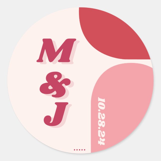 Sticker Rond Monogramme Mariage Arche rouge rose rétro (Devant)