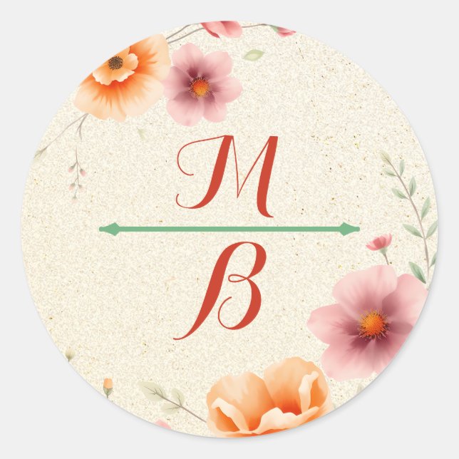 Sticker Rond Monogramme | Mariage automne (Devant)