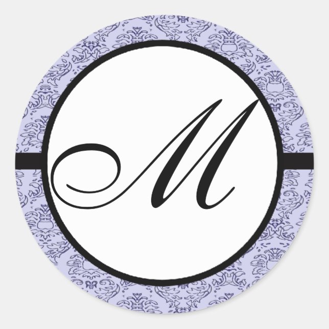 Sticker Rond Monogramme Mariage Bleu Damas (Devant)