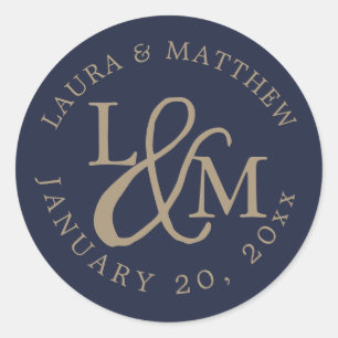 Sticker Rond Monogramme Mariage bleu de la marine
