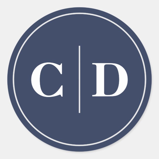 Sticker Rond Monogramme Mariage bleu de la marine moderne (Devant)