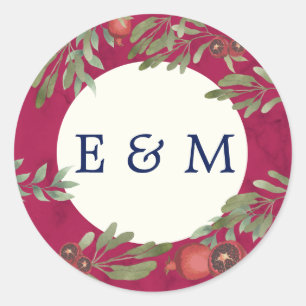 Sticker Rond Monogramme mariage Bourgogne Botanique