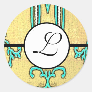 Sticker Rond Monogramme Mariage Brite Aqua Bleu Frontières