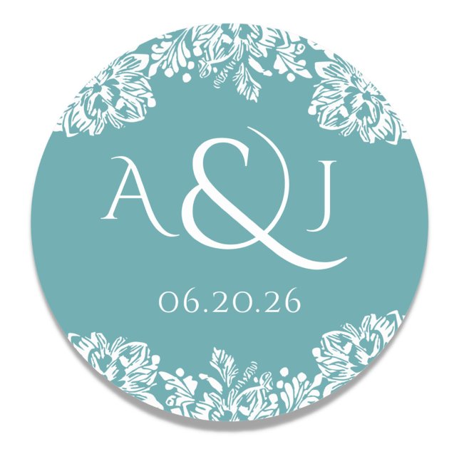 Sticker Rond Monogramme Mariage classique de Norwich (Personalized Monogram and Wedding Date)