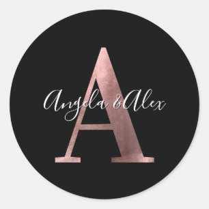 Sticker Rond Monogramme Mariage Classique Rose Or Feuille A Noi