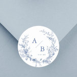 Sticker Rond Monogramme Mariage classique victorien bleu<br><div class="desc">Stickers Monogramme Mariage victorien classique</div>