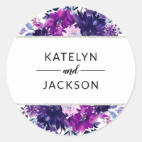 Monogramme Mariage  d'argent violet floral enchant