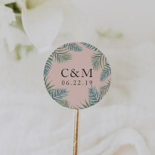 Sticker Rond Monogramme Mariage de feuillage tropical