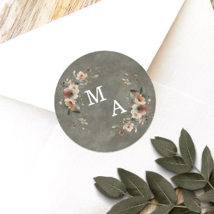 Sticker Rond Monogramme Mariage de fleurs de bois de Sage de Bo