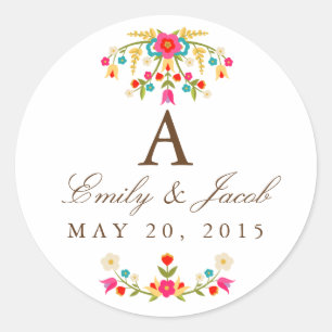 Sticker Rond Monogramme Mariage de fleurs de pays