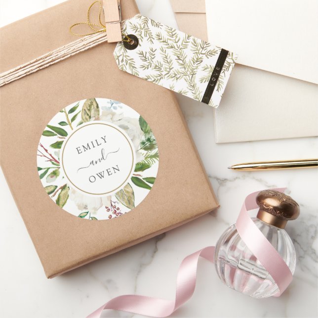 Sticker Rond Monogramme Mariage de fleurs dorées Floral (Cadeaux)