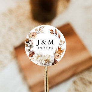 Sticker Rond Monogramme Mariage de germe d'automne rustique