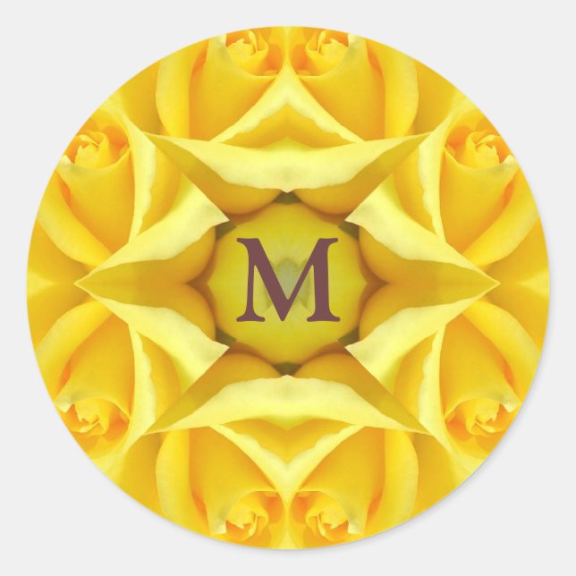 Sticker Rond Monogramme Mariage de roses jaunes (Devant)
