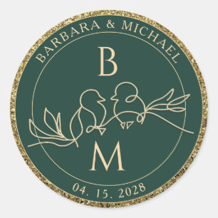 Sticker Rond Monogramme Mariage Emerald Green