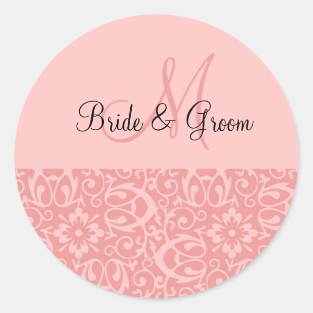 Sticker Rond Monogramme mariage En rose (Devant)