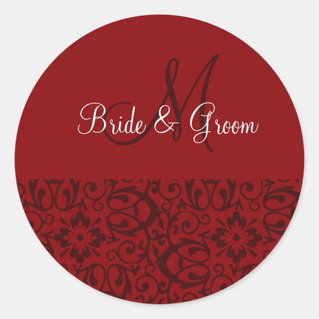 Sticker Rond Monogramme mariage En Rouge (Devant)