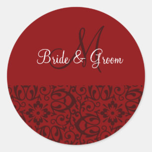 Sticker Rond Monogramme mariage En Rouge