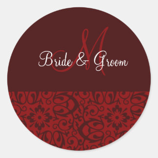 Sticker Rond Monogramme mariage En Rouge foncé