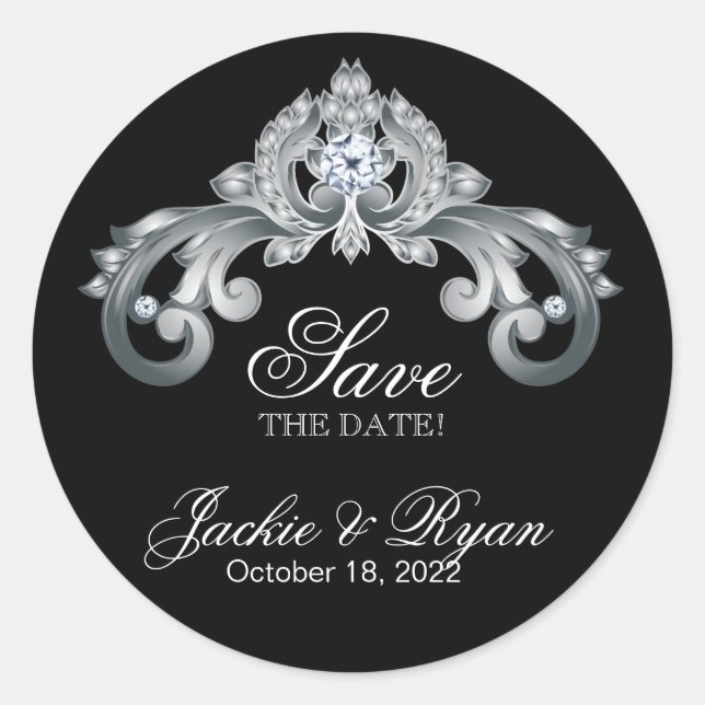 Sticker Rond Monogramme mariage Enregistrer la date Black Silve (Devant)