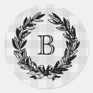 Sticker Rond Monogramme Mariage Famille Crest Emblème Vintage