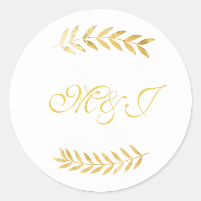 Sticker Rond Monogramme Mariage Feuilles dorés chauds (Devant)