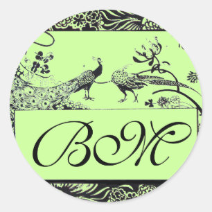 Sticker Rond MONOGRAMME mariage INSÉPARABLES, noir et blanc ver
