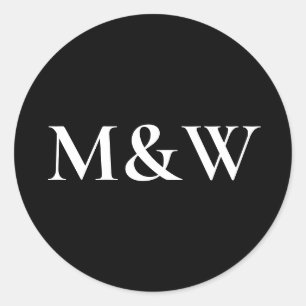 Sticker Rond Monogramme Mariage moderne noir et blanc