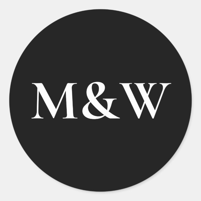 Sticker Rond Monogramme Mariage moderne noir et blanc (Devant)