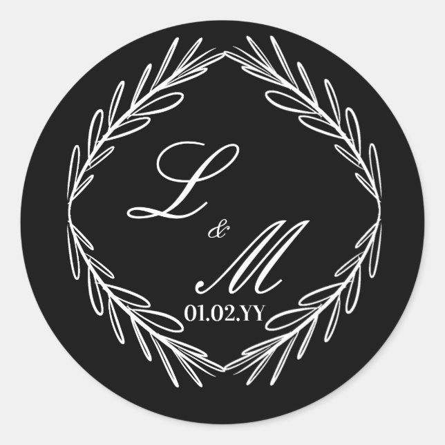 Sticker Rond Monogramme Mariage noir blanc (Devant)