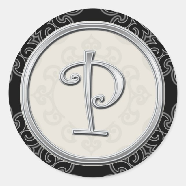 Sticker Rond Monogramme Mariage Noir Et Argent P (Devant)