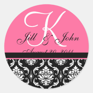 Sticker Rond Monogramme mariage Noms initiaux Sceau de Damas ro