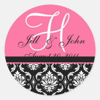 Sticker Rond Monogramme mariage Noms initiaux Sceau de Damas ro