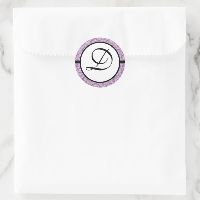 Sticker Rond Monogramme Mariage Plum Damask (Sac)