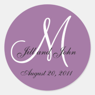 Sticker Rond Monogramme Mariage Première Mariée Groom Mauve Sea