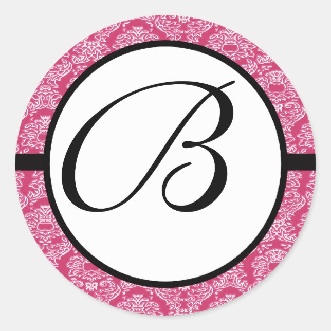 Sticker Rond Monogramme Mariage Raspberry Damask (Devant)