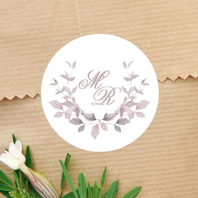 Sticker Rond Monogramme Mariage rose vierge personnalisé (Blush pink monogram motif wedding stickers. )