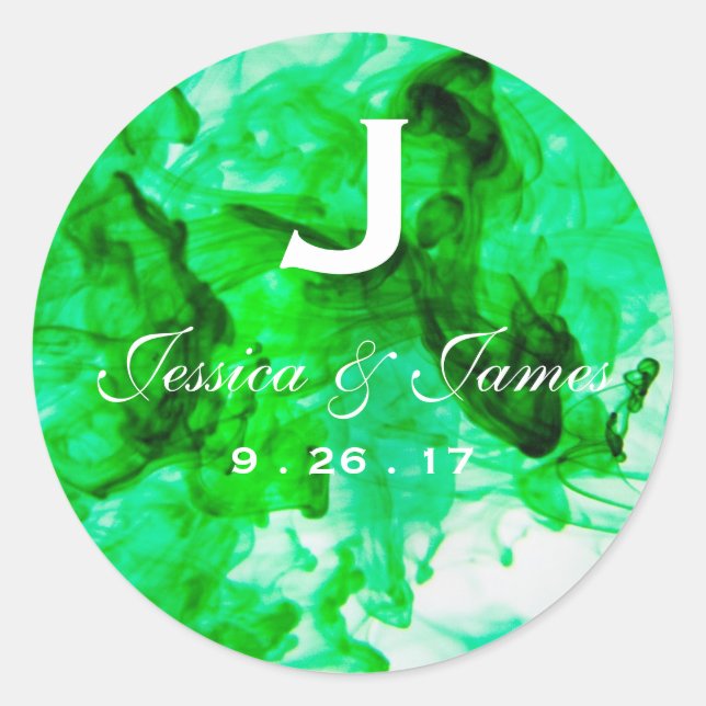 Sticker Rond Monogramme Mariage vert (Devant)