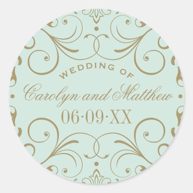 Sticker Rond Monogramme Mariage vintage Mint Antique (Devant)