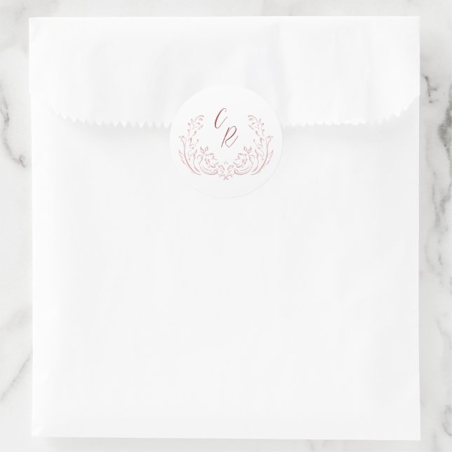 Sticker Rond Monogramme Mariage Vintage rose (Sac)