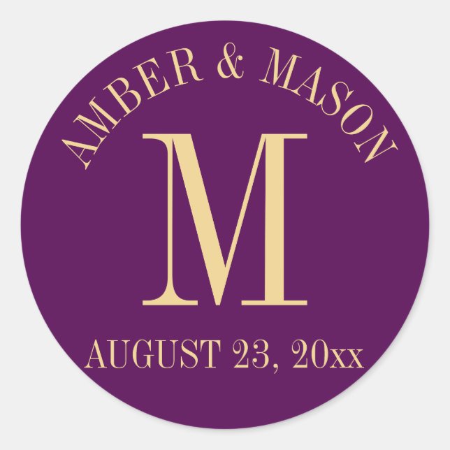 Sticker Rond Monogramme Mariage violet et or (Devant)