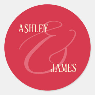 Sticker Rond Monogramme Mariage Whimsy Red Ampersand
