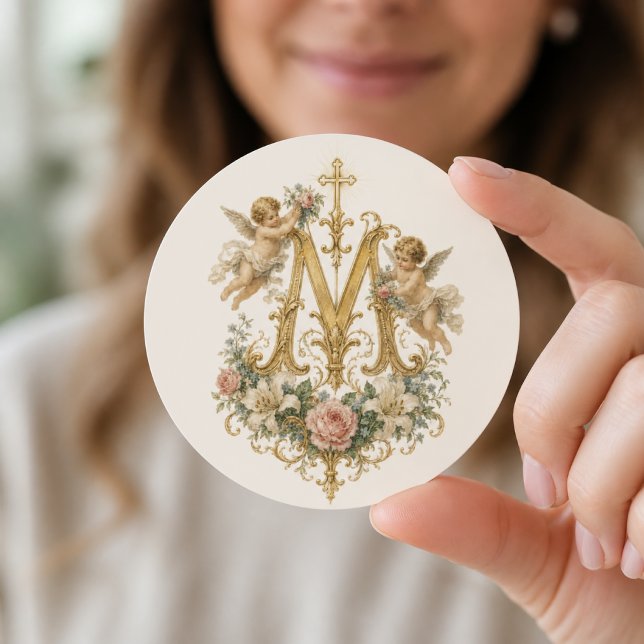 Sticker Rond Monogramme marial de la Vierge Marie catholique (Créateur téléchargé)