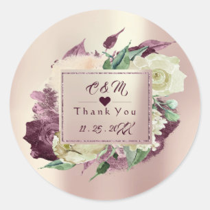 Sticker Rond Monogramme Marsala Bourgogne Faveur de Mariage Flo