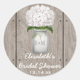Sticker Rond Monogramme Mason Jar Blanc Hydrangea Fête des mari