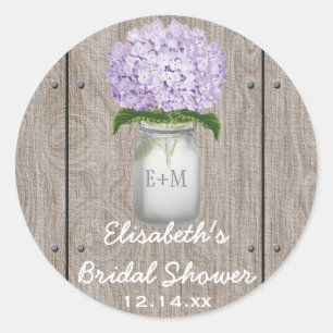 Sticker Rond Monogramme Mason Jar Purple Hydrangea Fête des mar
