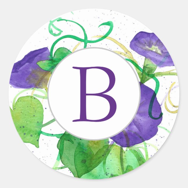 Sticker Rond Monogramme Matin Gloire Fleurs violettes (Devant)