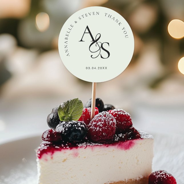 Sticker Rond Monogramme, Merci Mariage (Personalized, Elegant, Classic, Monogram, Light-Green, "Thank You" Wedding Sticker.)