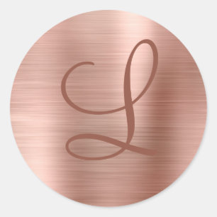 Sticker Rond Monogramme métal brossé Chic Rose or initial