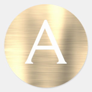 Sticker Rond Monogramme métallique moderne Gold Girly